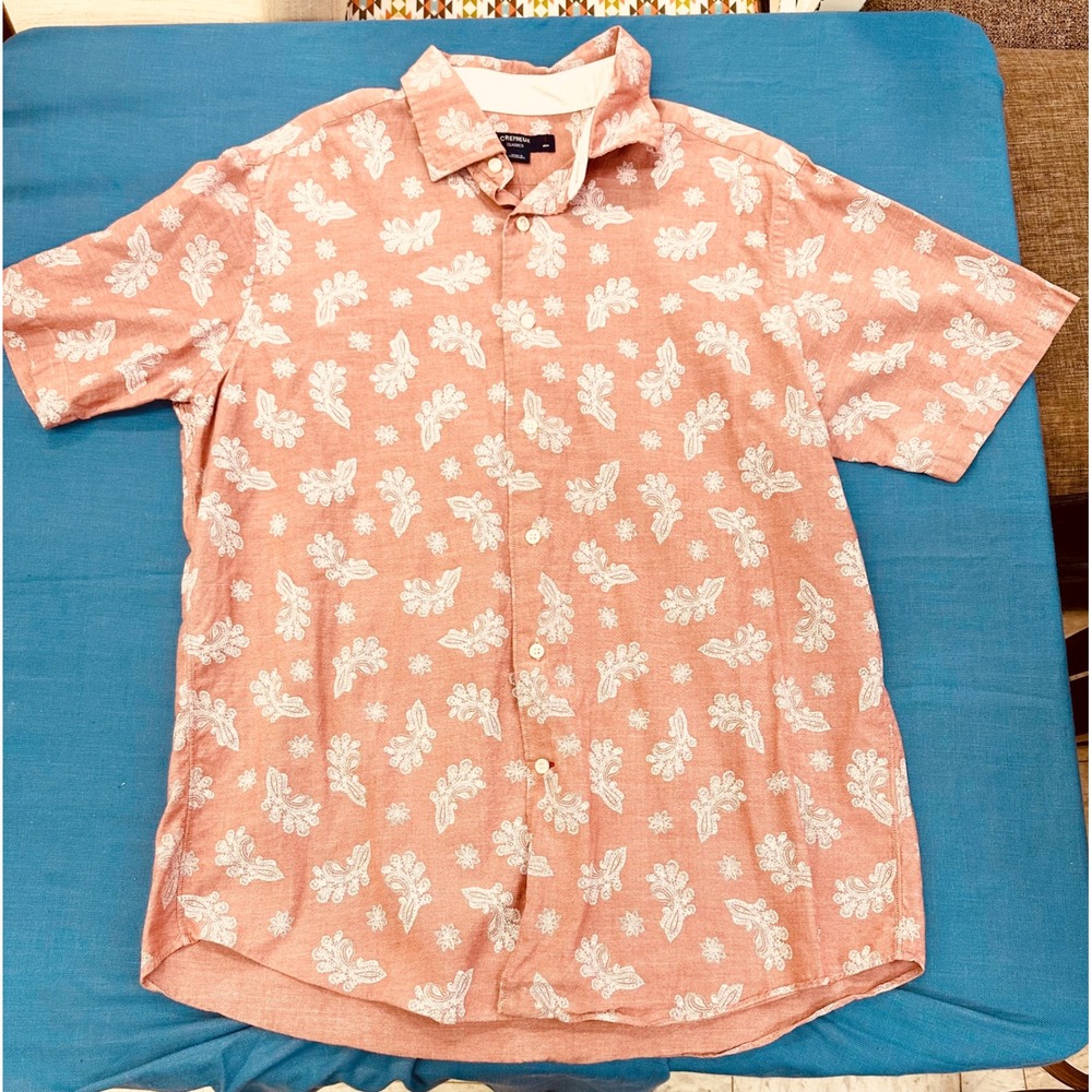 Cremieux Classics Mens Large Salmon Pink Paisley Floral Cotton Button Down Shirt